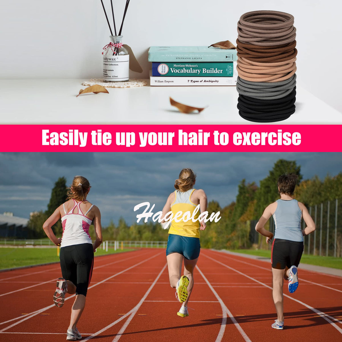 Hageolan hair ties pack showing dimensions and quantity