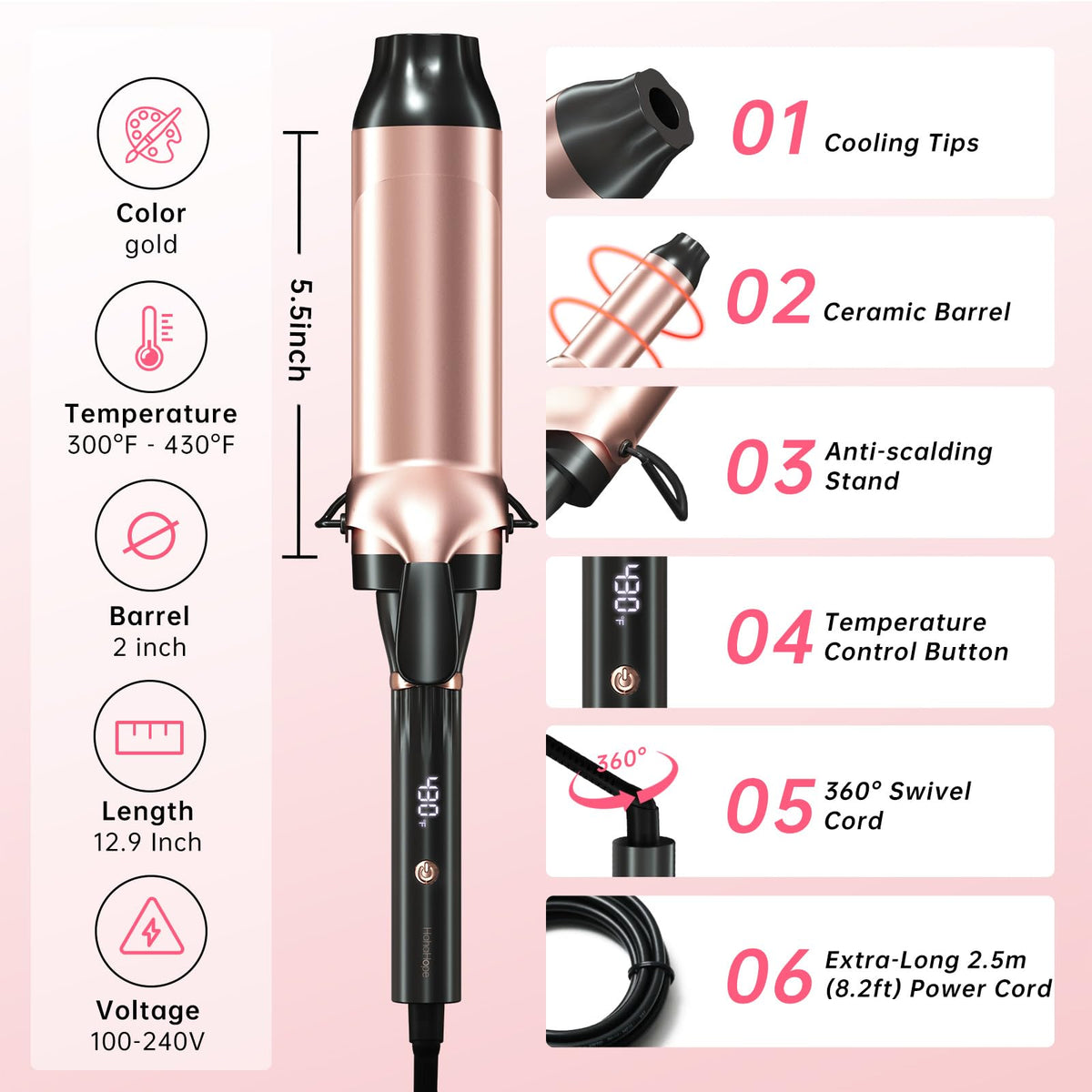 hahahope 2 inch curling iron close-up of barrel