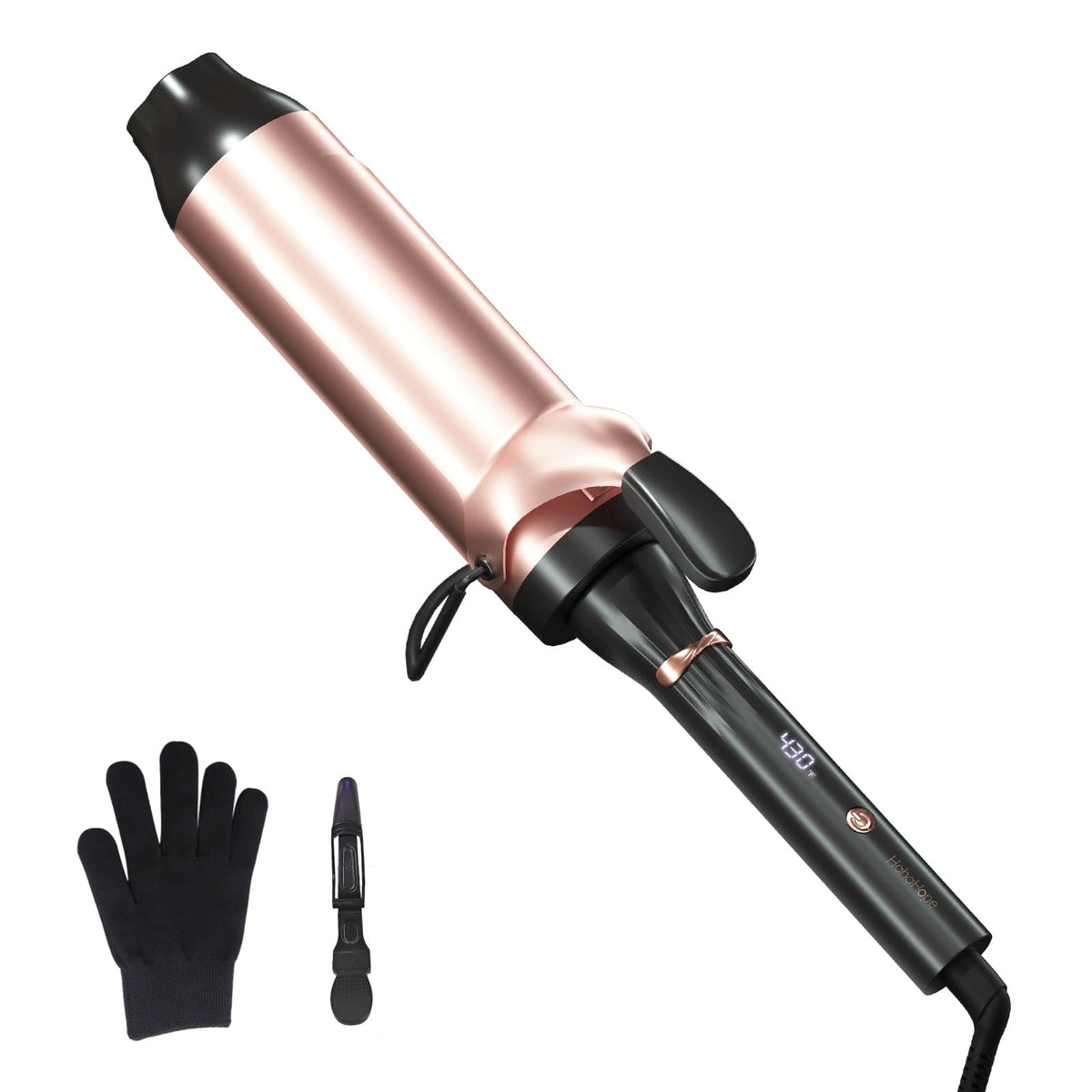 hahahope 2 inch curling iron front view with rose gold finish
