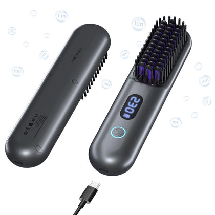 hahahope Cordless Hair Straightener Brush grey front view