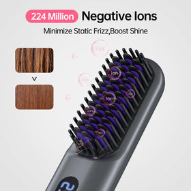 hahahope Cordless Hair Straightener Brush grey LED display