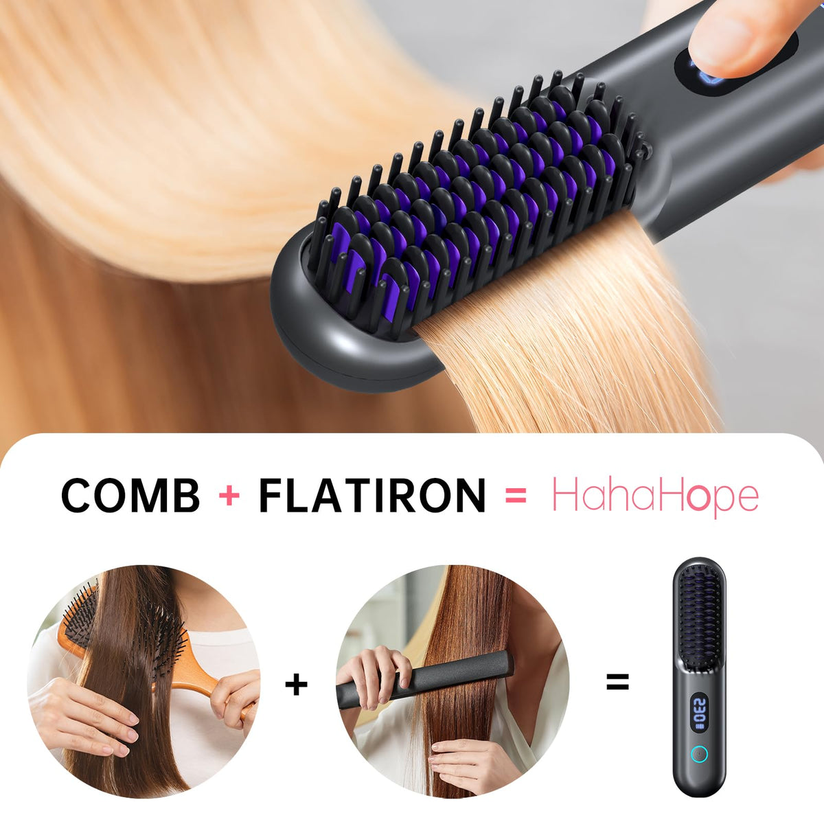 hahahope Cordless Hair Straightener Brush grey side view