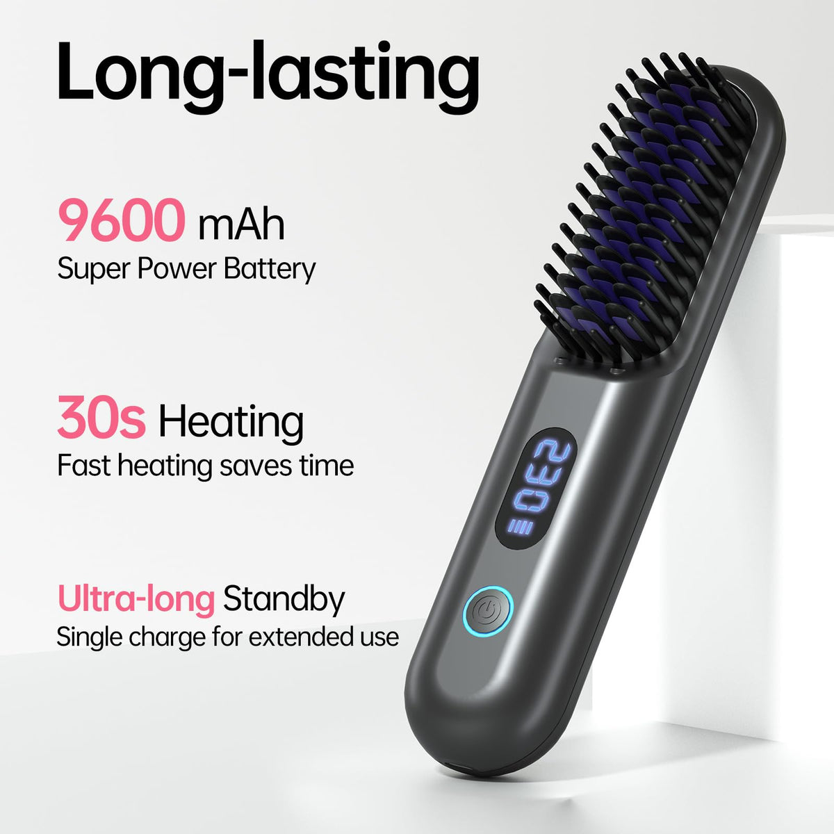 hahahope Cordless Hair Straightener Brush grey with charging cable