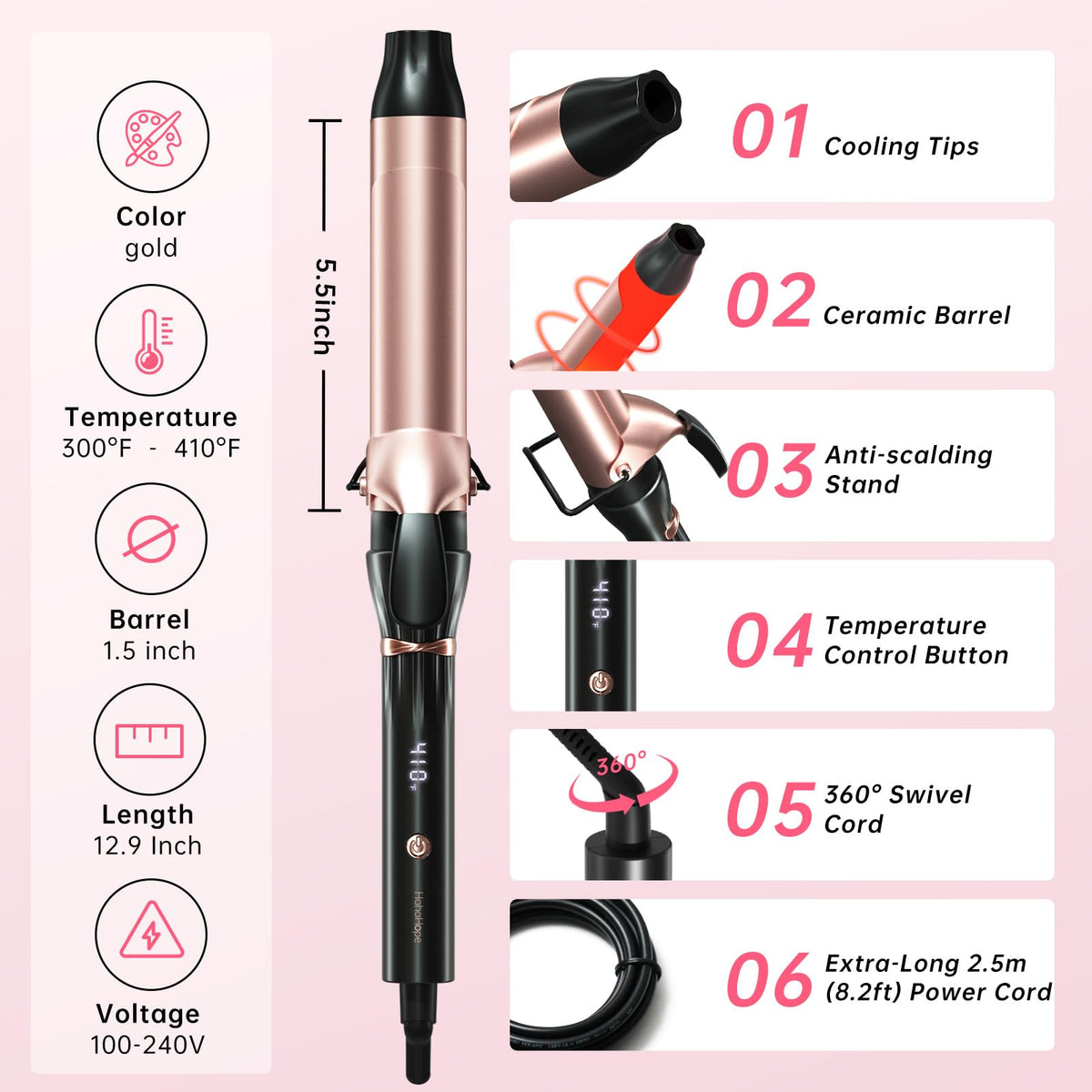 hahahope curling iron demonstrating easy clip design