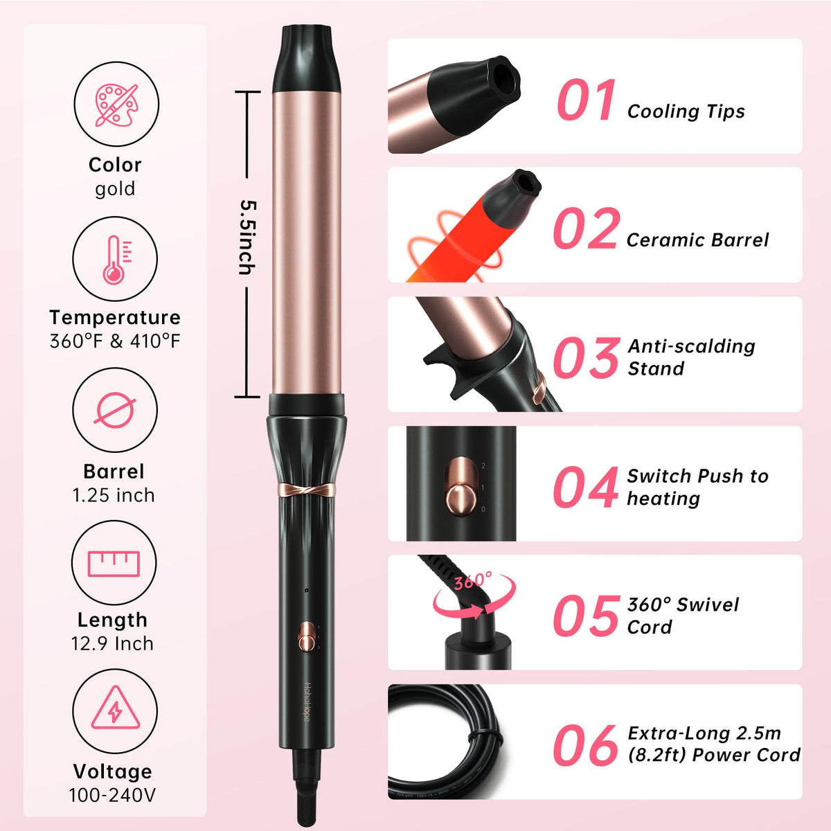 Hahahope Curling Wand displayed on a vanity