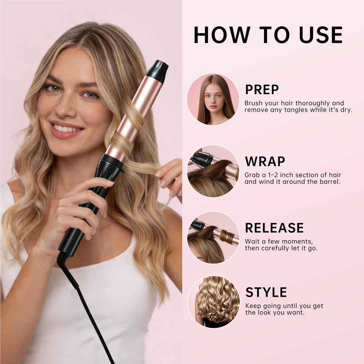 Hahahope Curling Wand showing temperature settings