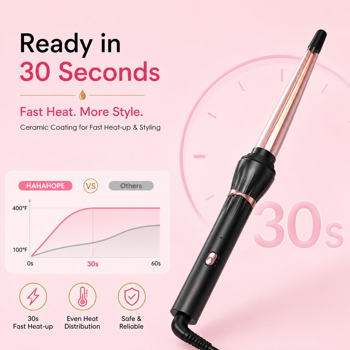 hahahope curling wand showing the ergonomic handle