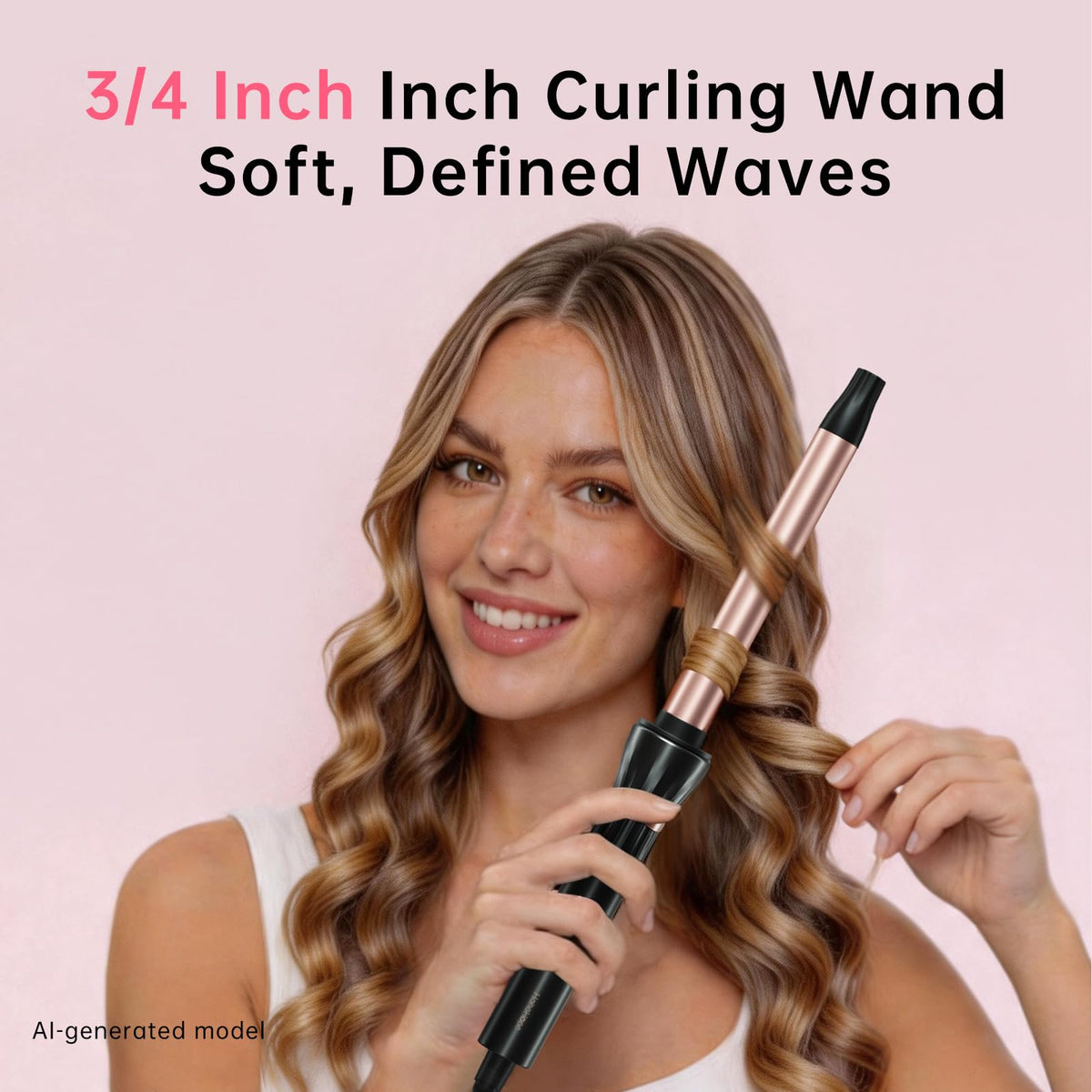 Hahahope curling wand side view showcasing the small barrel