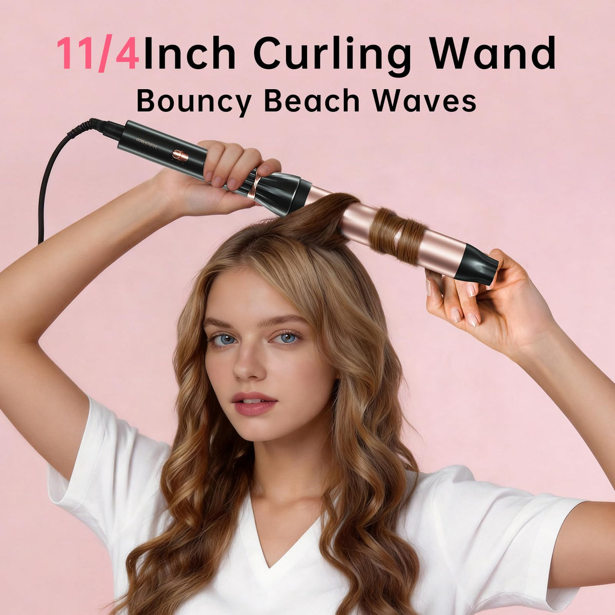 Hahahope Curling Wand side view with ceramic barrel