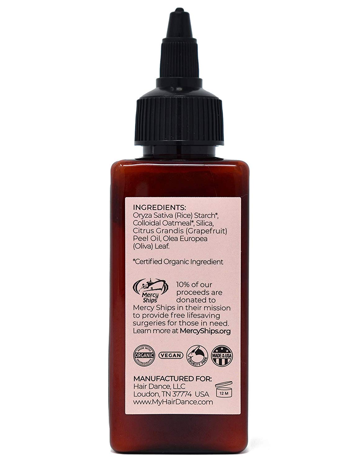 Hair Dance Dry Shampoo Powder 2oz side view with cap partially open