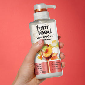 Hair Food Nectarine & Pear Color Protect Conditioner with fresh nectarines and pears