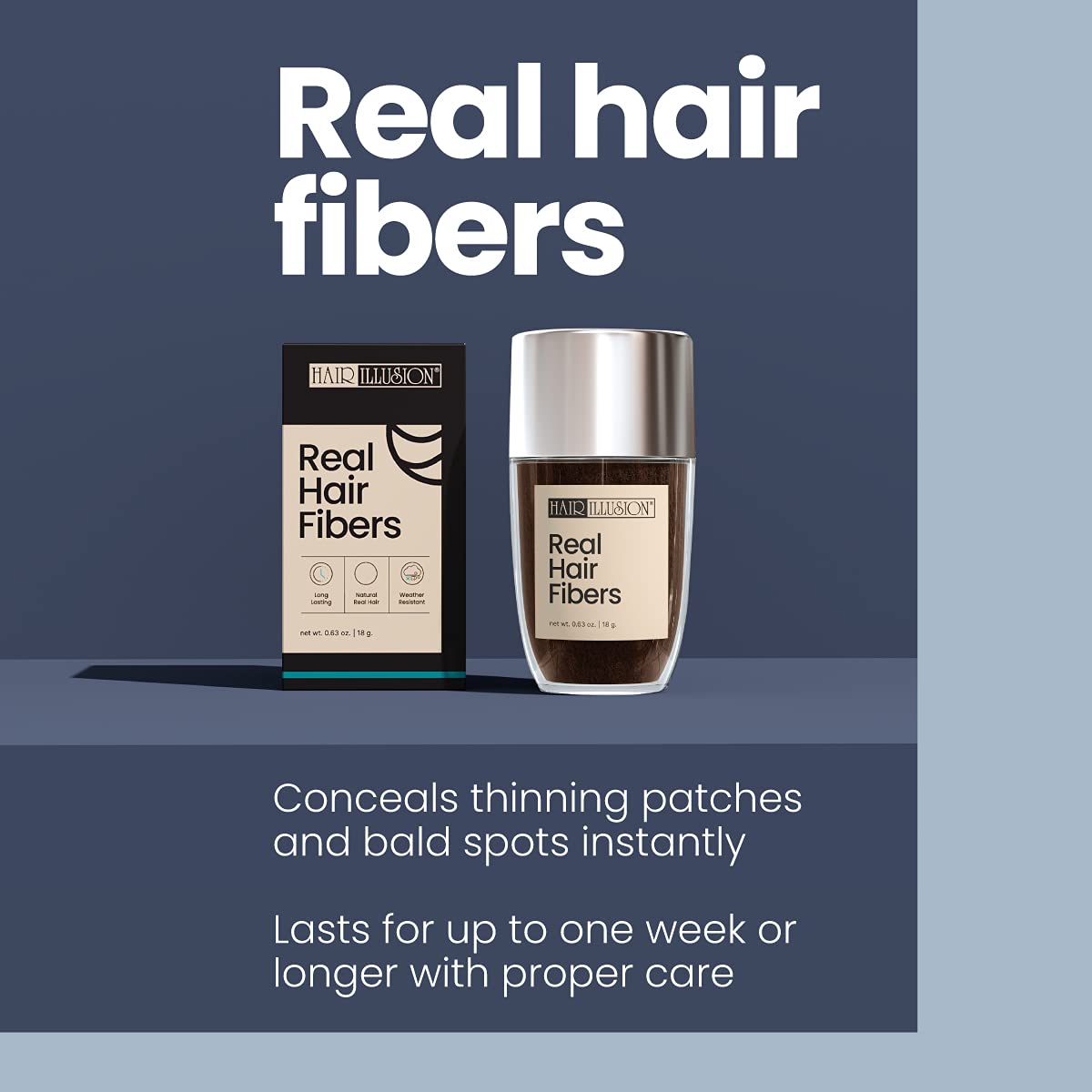 Hair Illusion Dark Brown Hair Fibers 18g in natural light