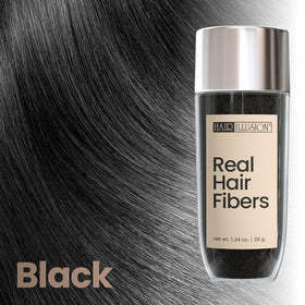 Hair Illusion Hair Building Fibers 38g black with hair before and after