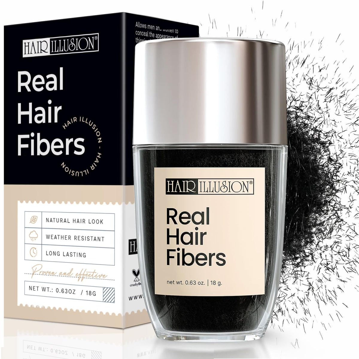 Hair Illusion Hair Building Fibers Black 50g front view