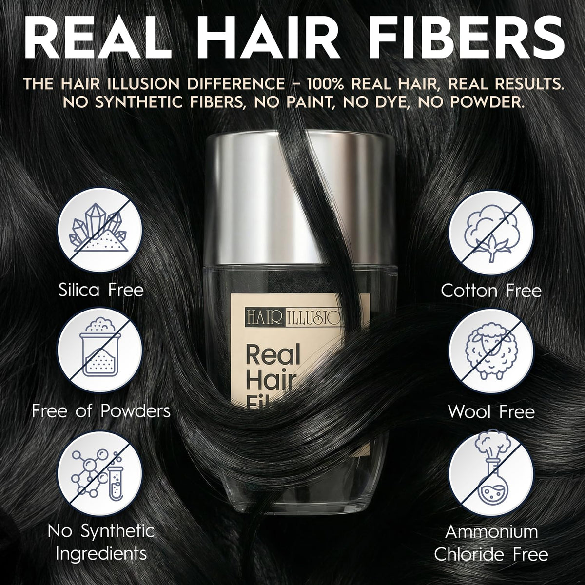 Hair Illusion Hair Building Fibers Black 50g packaging
