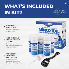 Hair Regen Minoxidil 5% bottles on a bathroom shelf