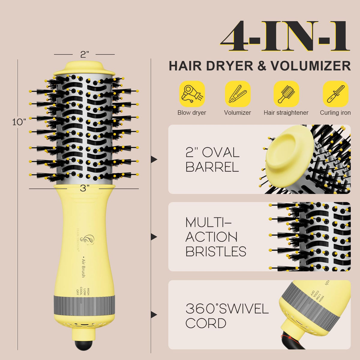 Hair Trends Blow Dryer Brush with adjustable settings