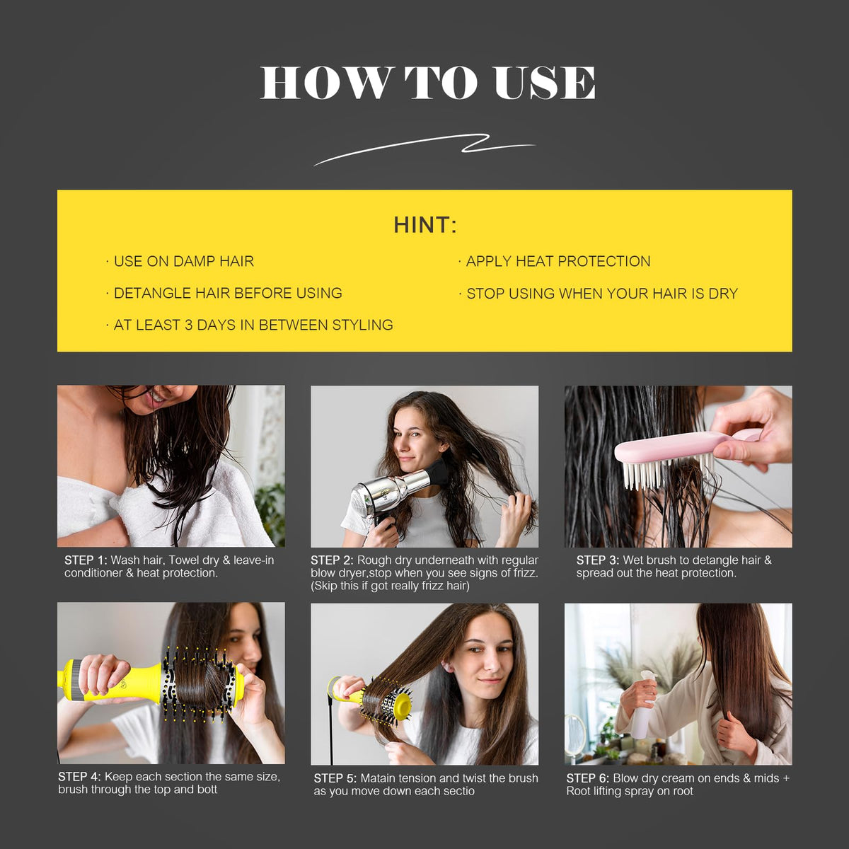 Hair Trends Dual Voltage Hair Dryer Brush in use on hair