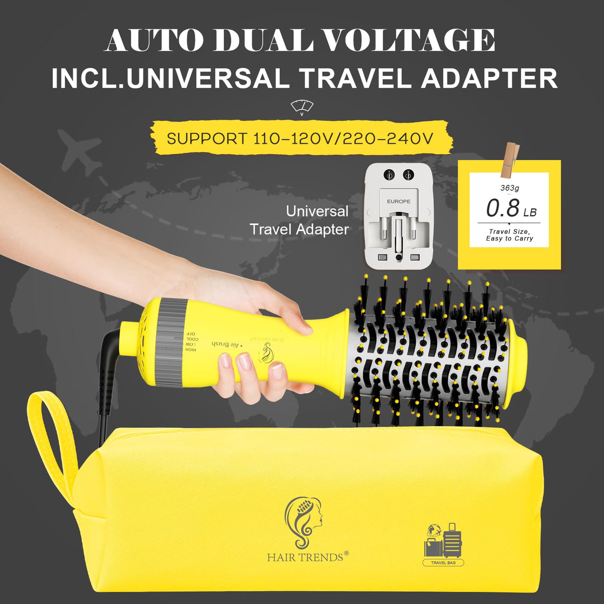Hair Trends Dual Voltage Hair Dryer Brush with cord