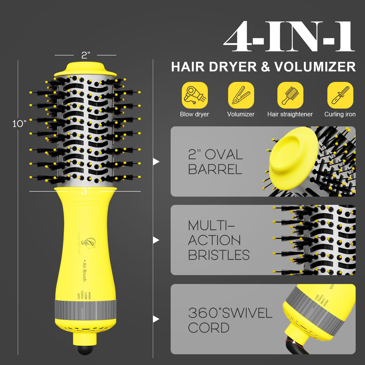 Hair Trends Dual Voltage Hair Dryer Brush with temperature settings