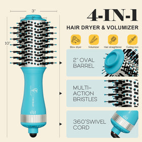 Hair Trends Mini Hot Air Dryer Straightener & Curler Brush on a vanity