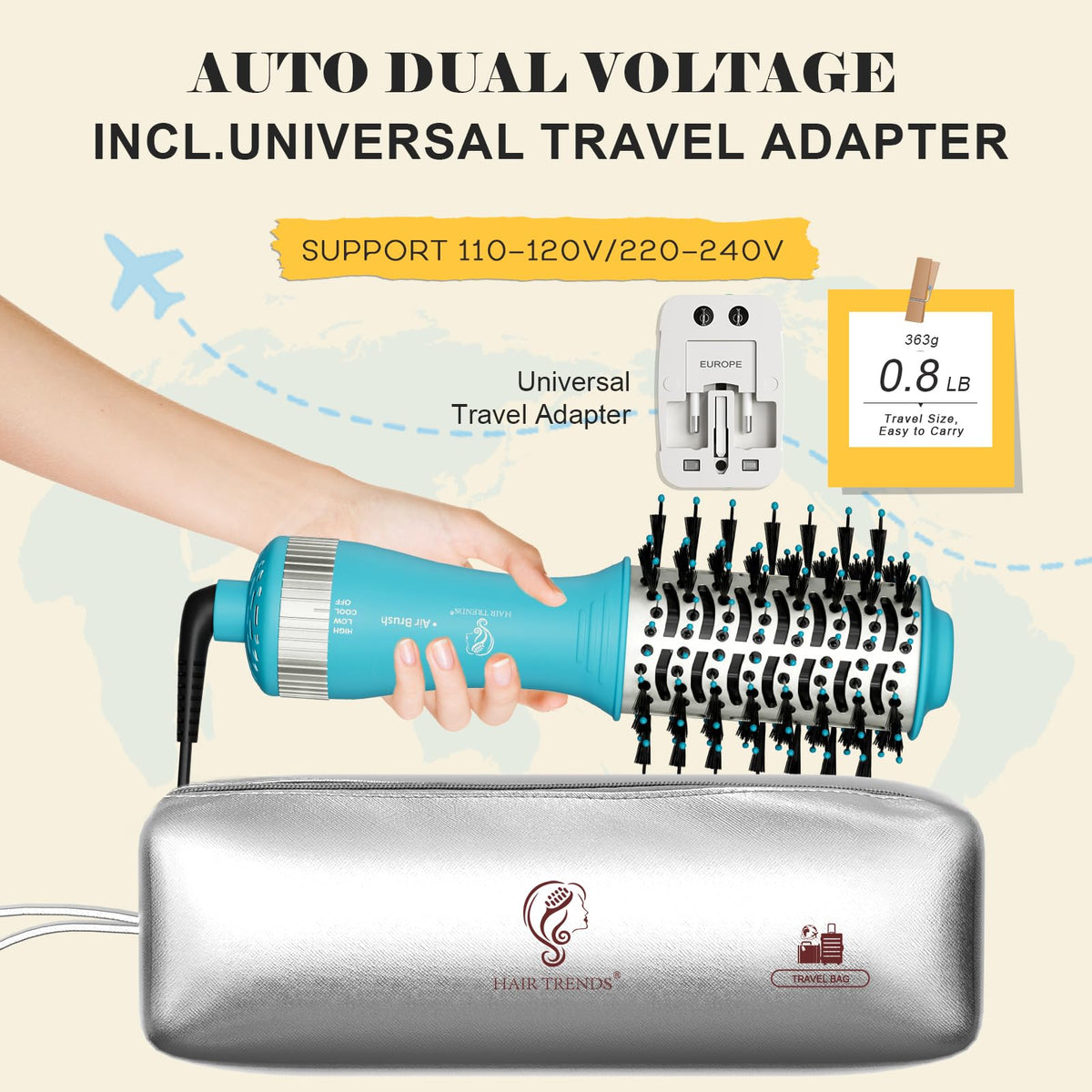 Hair Trends Mini Hot Air Dryer Straightener & Curler Brush side view
