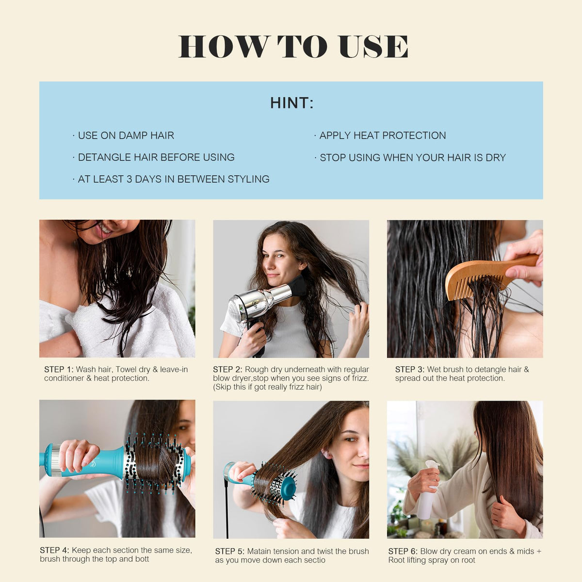 Hair Trends Mini Hot Air Dryer Straightener & Curler Brush with styling results