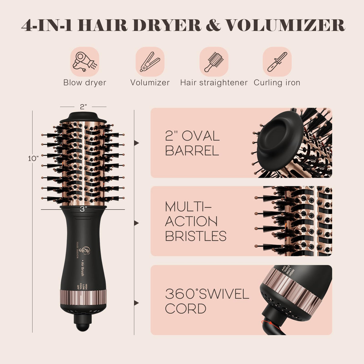 Hair Trends Travel Hair Dryer Brush close-up of the bristles and barrel