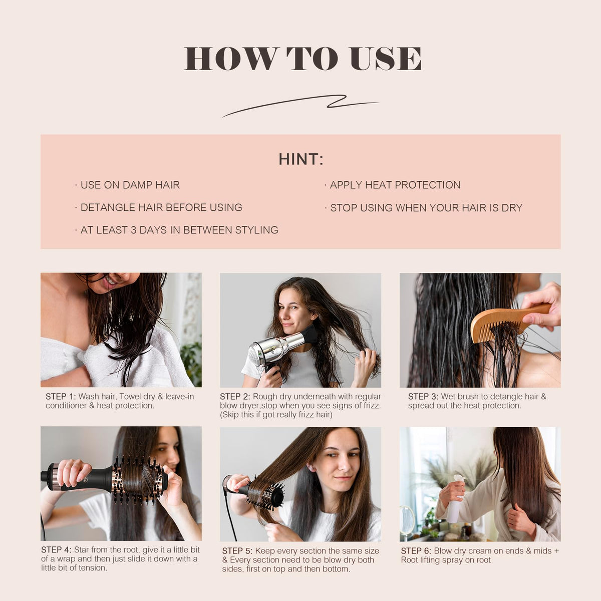 Hair Trends Travel Hair Dryer Brush in use styling hair