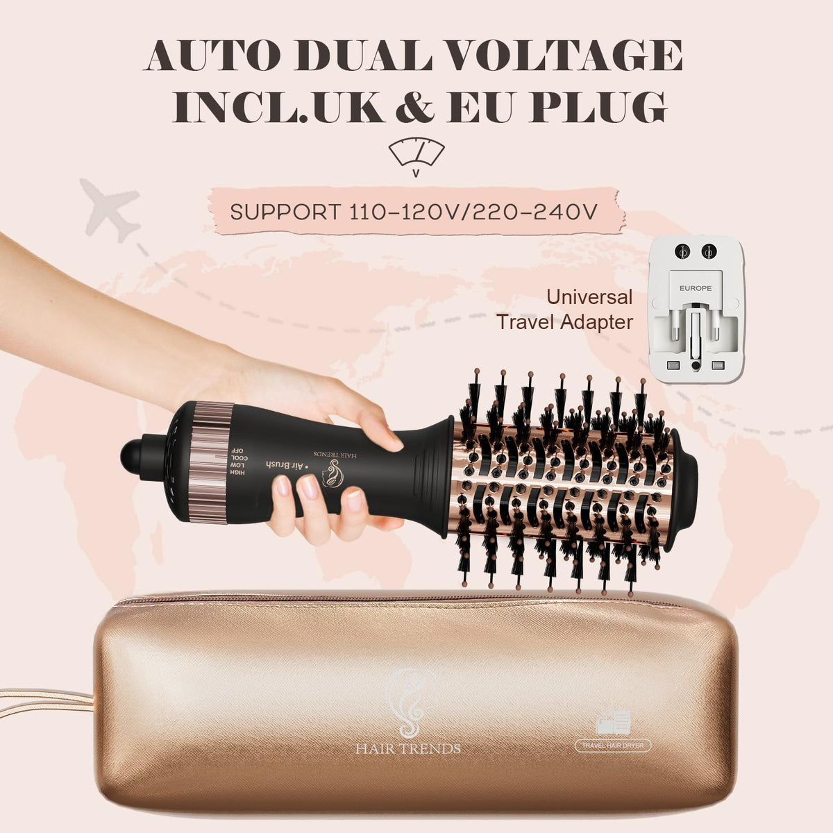 Hair Trends Travel Hair Dryer Brush side view showcasing the oval design