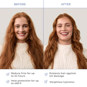 Hairitage Frizz Free Anti-Humidity Heat Protectant Spray back view with ingredient list