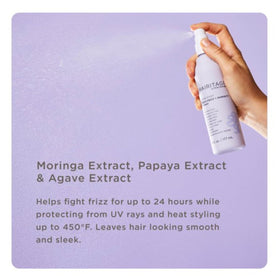 Hairitage Frizz Free Anti-Humidity Heat Protectant Spray side view showing nozzle