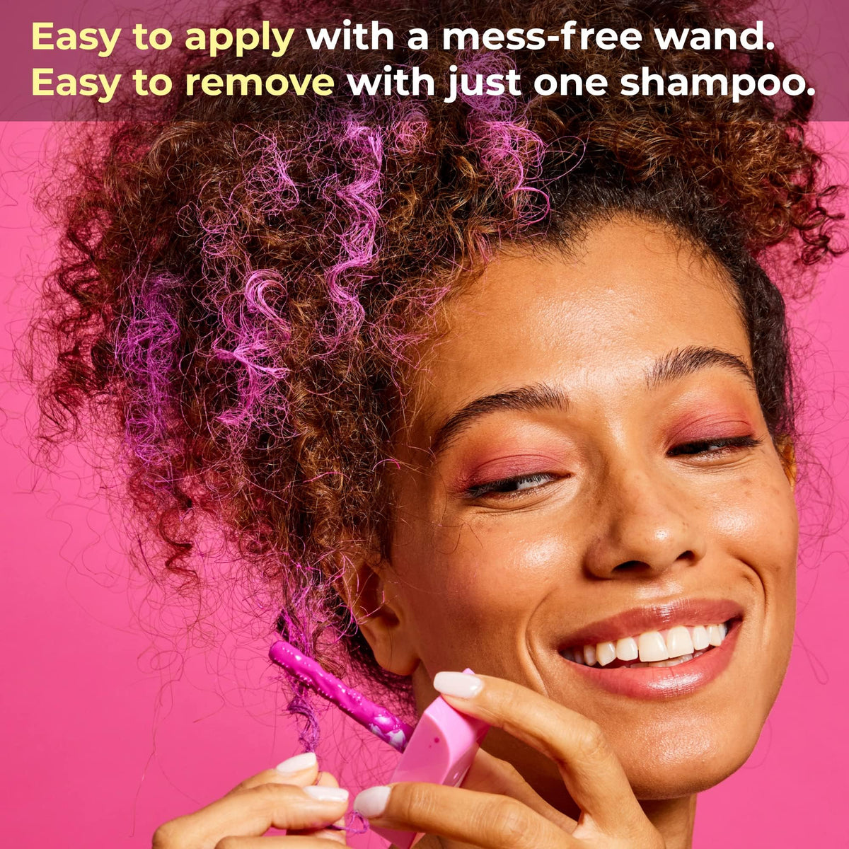 Hally Hair Shade Stix Pink applied to hair for vibrant effect