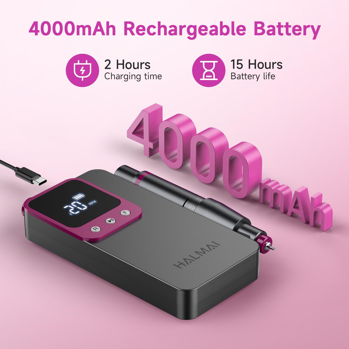 Halmai Electric Nail Drill in hand for portability