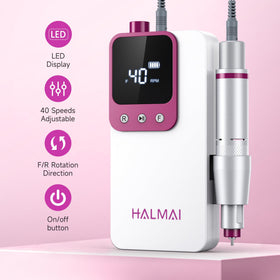 Halmai Electric Nail Drill in use on acrylic nails