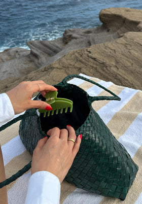 Hana Mia Green Claw Clip in carrying bag