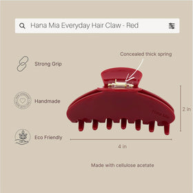 Hana Mia Large Red Claw Clip with packaging