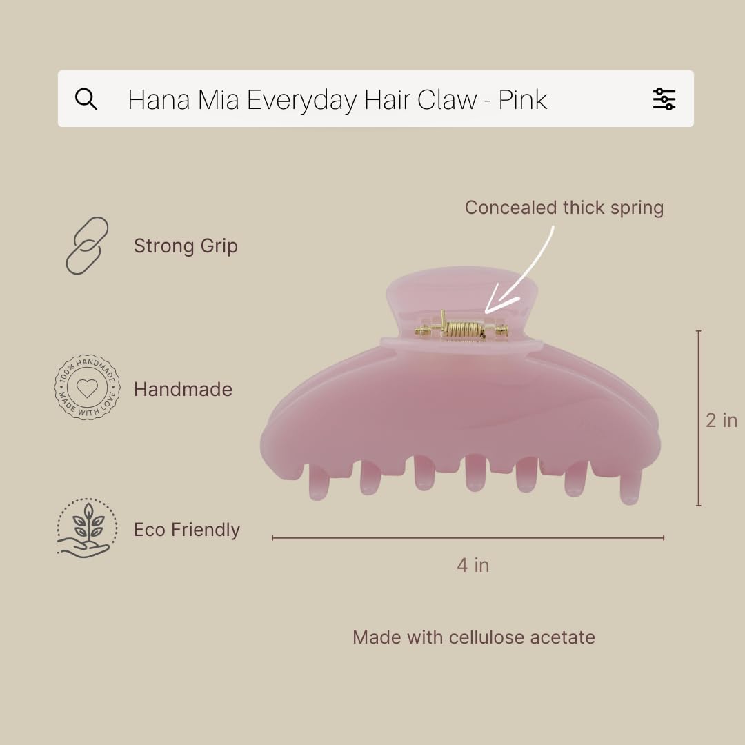 Hana Mia Pink Claw Clip displayed on a vanity table