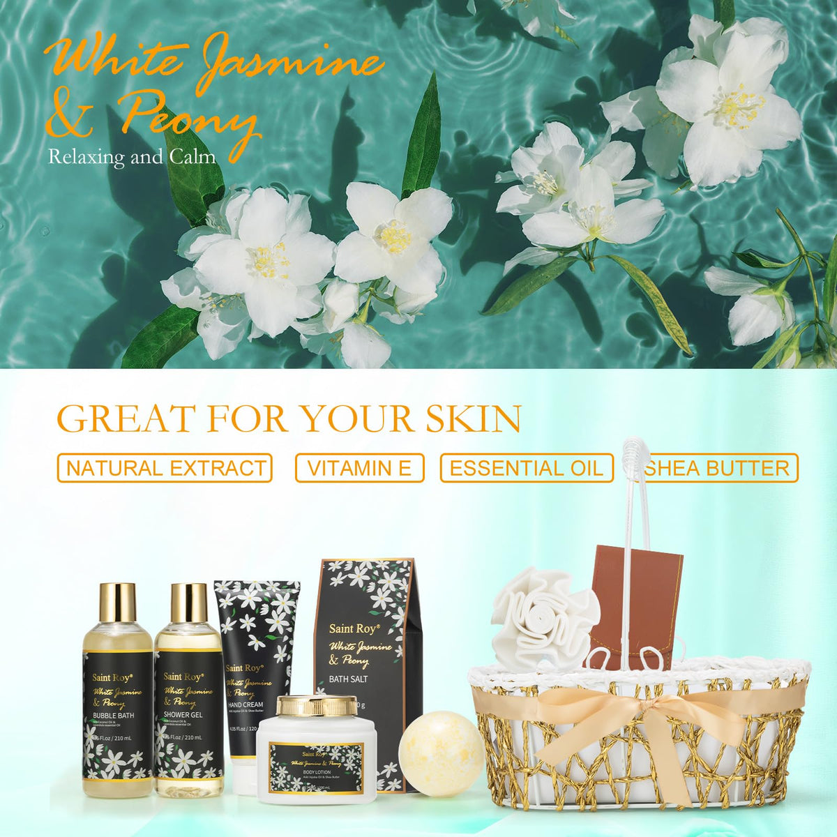 Hand Cream and Body Lotion from Saint Roy Jasmine Peony Spa Set