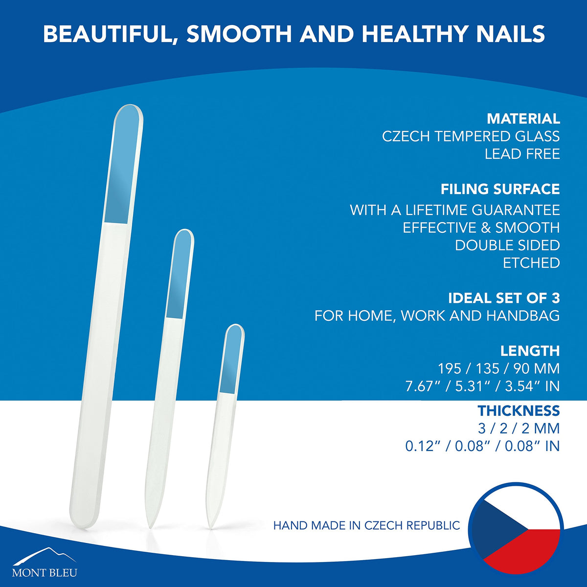 Hand holding Mont Bleu Glass Nail File showcasing its elegant design