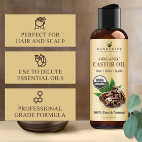 Handcraft Blends Organic Castor Oil 4 Fl Oz back view with ingredient list