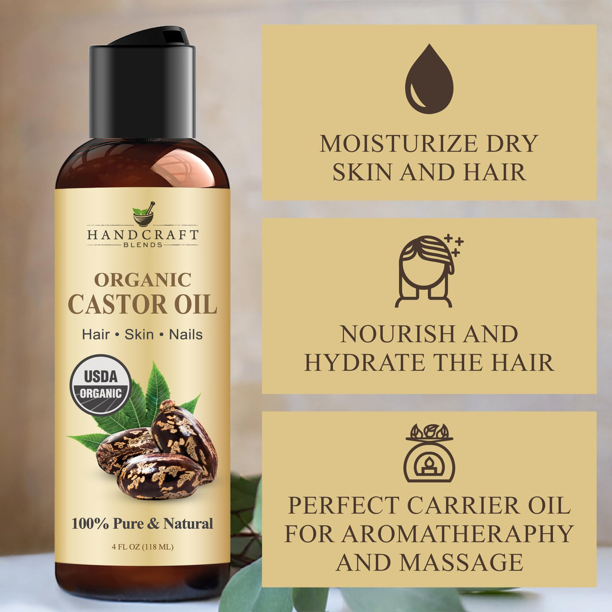 Handcraft Blends Organic Castor Oil 4 Fl Oz lifestyle scene with application