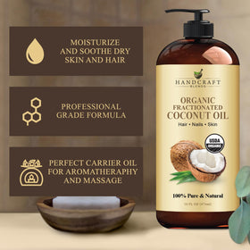 Handcraft Blends Organic Fractionated Coconut Oil in a bathroom setting