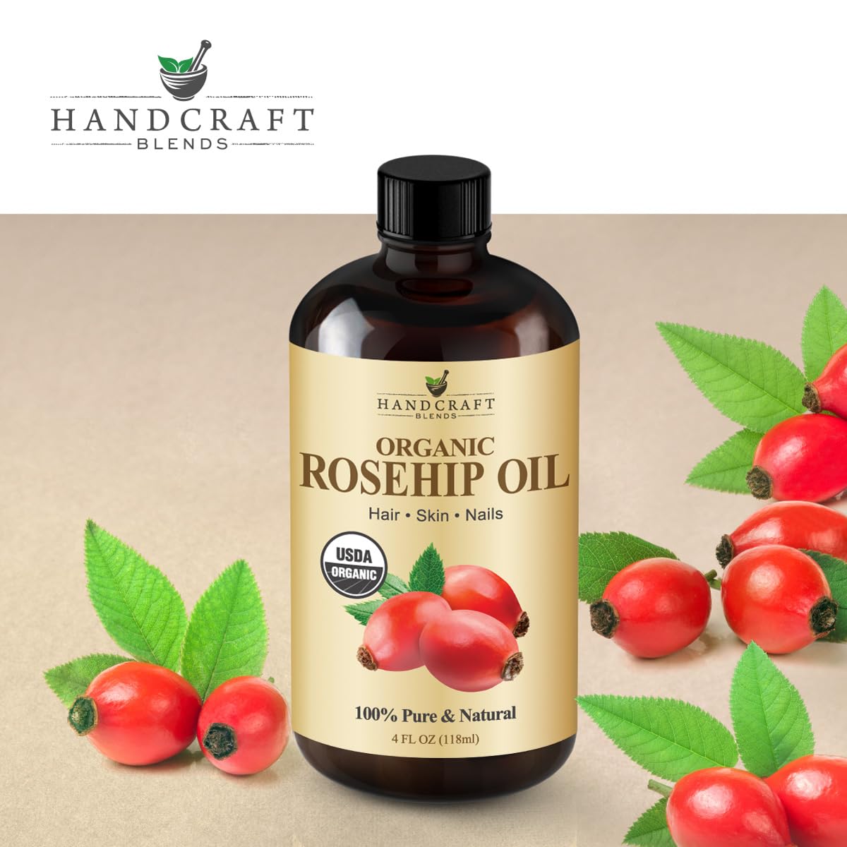 Handcraft Blends Organic Rosehip Oil 4 Fl Oz with dropper
