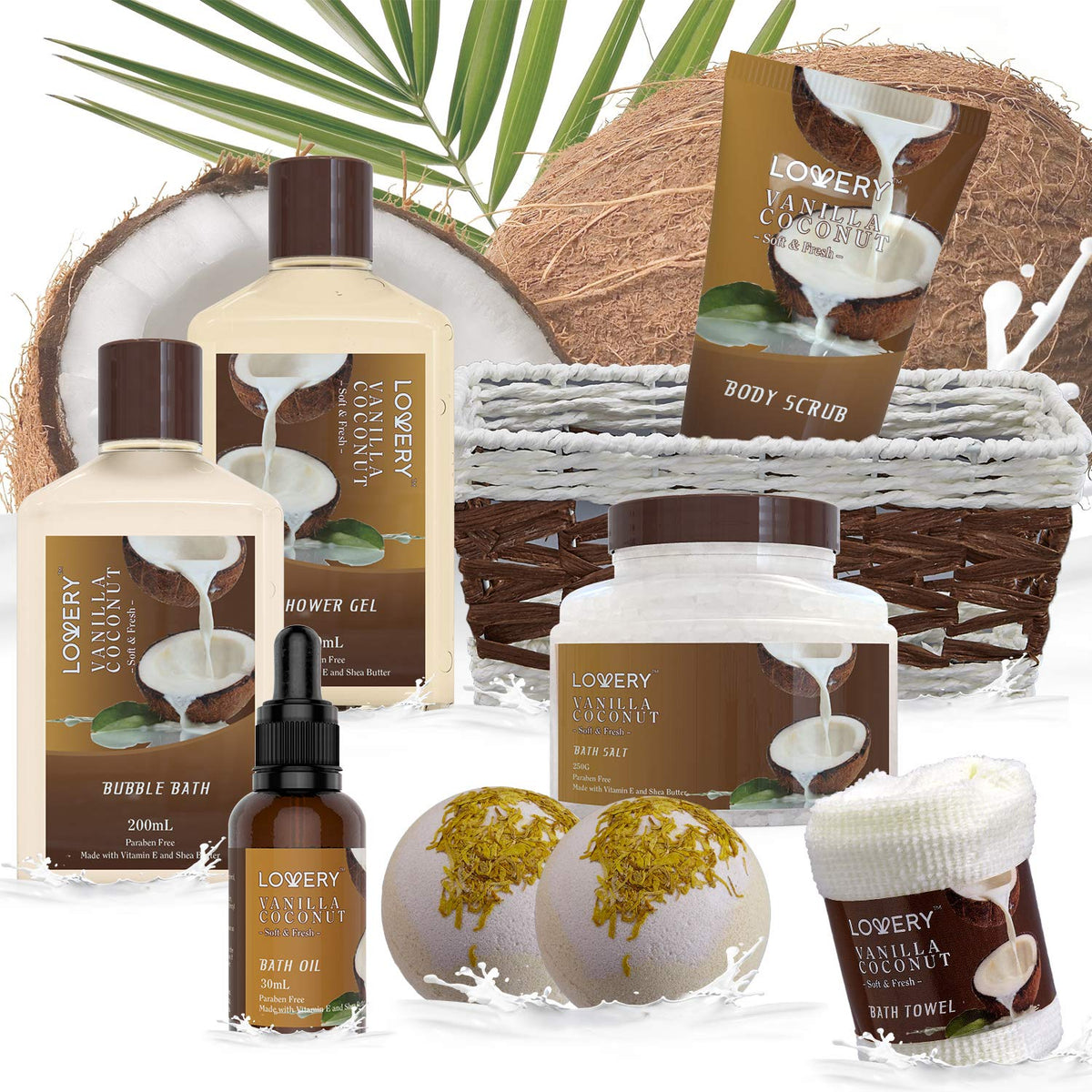 Handmade basket containing LOVERY Spa Gift products
