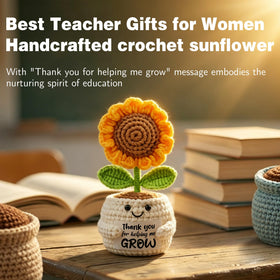 Handmade crochet sunflower with thank you message