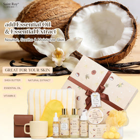 Handmade gift box of Saint Roy Coconut Vanilla Spa Bath Gift Basket