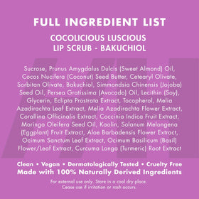 Handmade Heroes Bakuchiol Lip Scrub ingredients list on packaging