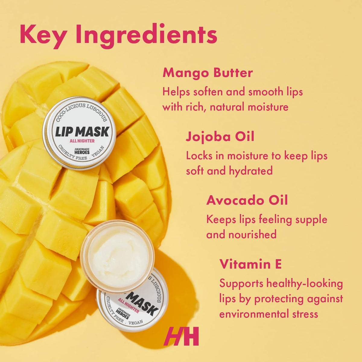 Handmade Heroes Coconut Lip Scrub and Mask set displayed together