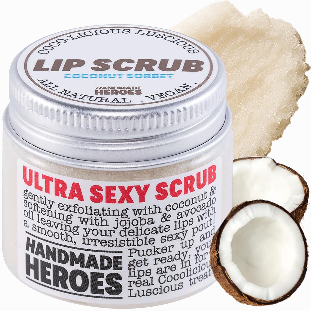 Handmade Heroes Coconut Sorbet Lip Scrub front view with packaging